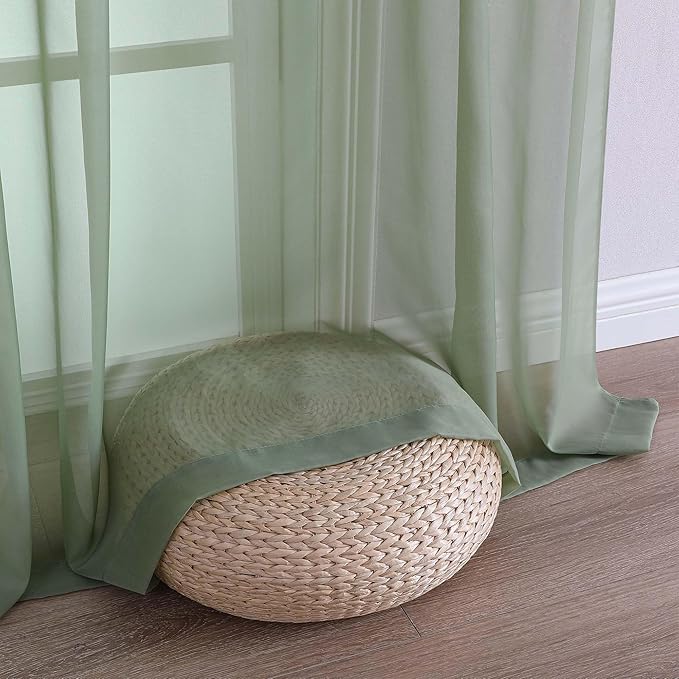 OVZME Sage Green Bedroom Curtains 96 Length for Farmhouse, 59 Inch Extra Wide Light Filtering Voile Drapes Light Airy Window Decor for Patio Door Living Room Bedroom Dining, 59Wx96L Inches