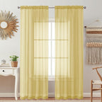 OVZME 2 Pack: Basic Mustard Yellow Sheer Curtain 84 Inches Long for Bedroom, Airy Light Filtering Voile Drapes for Living Room, Each 42W x 84L