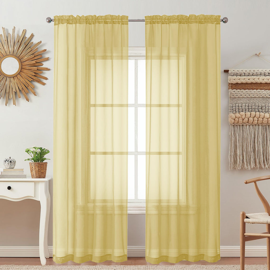 OVZME 2 Pack: Basic Mustard Yellow Sheer Curtain 84 Inches Long for Bedroom, Airy Light Filtering Voile Drapes for Living Room, Each 42W x 84L