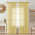 OVZME 2 Pack: Basic Mustard Yellow Sheer Curtain 84 Inches Long for Bedroom, Airy Light Filtering Voile Drapes for Living Room, Each 42W x 84L
