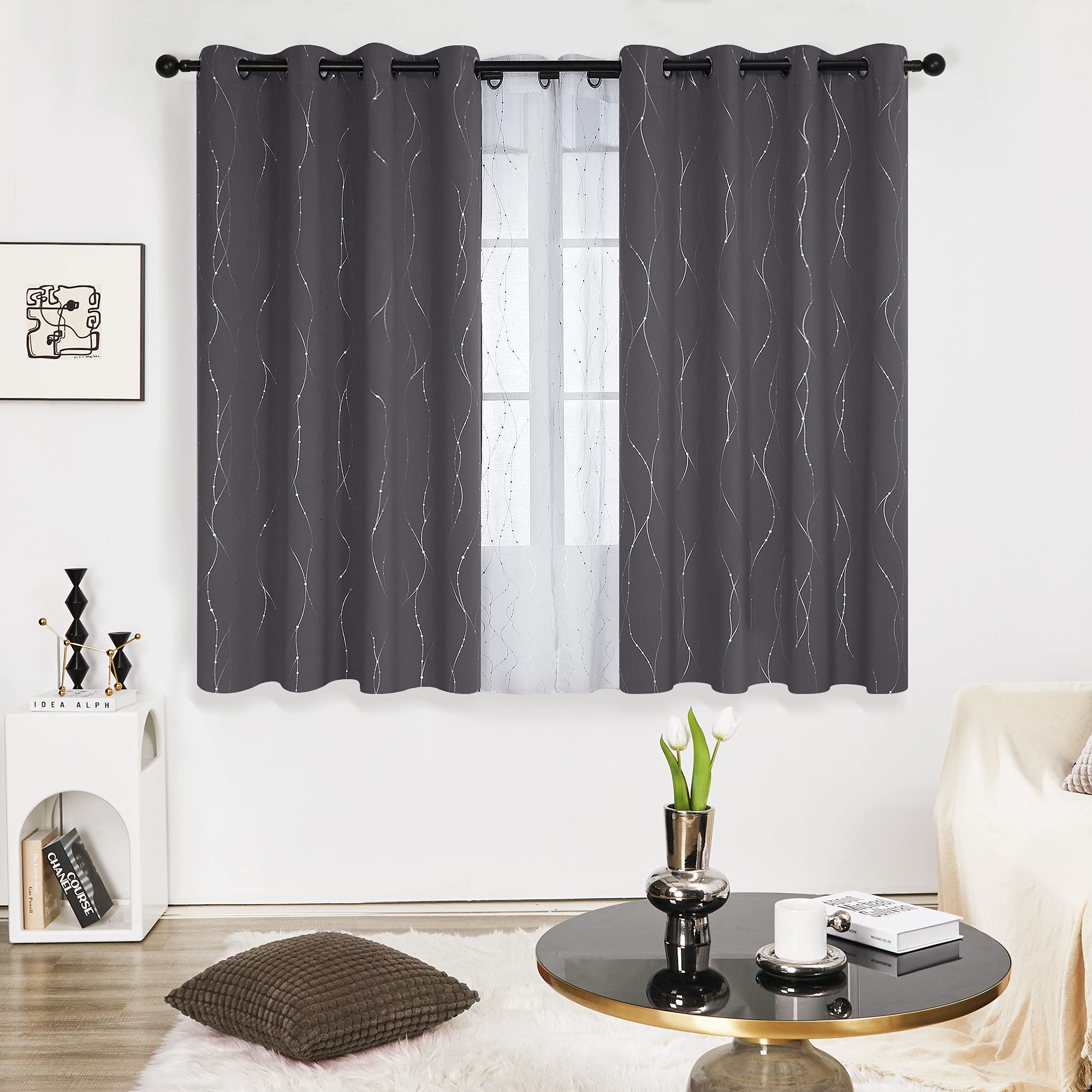 Deconovo Living Room Curtains 63 Inches Long, Blackout Curtains for Bedroom