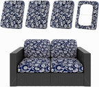 hyha 4Pcs Patio Cushion Covers, Stretch Outdoor Couch Cushion Covers Replacement, Washable Outdoor Chair/Sofa Slipcovers for Patio Furniture Cushions Protector with Elastic Bottom(Baroque,Cover Only)