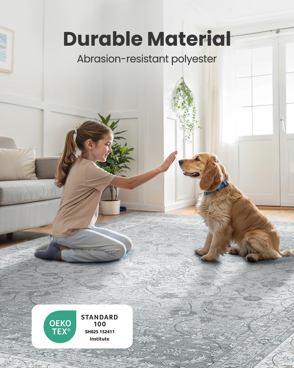 AMADA HOMEFURNISHING 5x7 Area Rugs, Washable Living Room Rug with Non-Slip Backing, Low Pile and Durable Edge Binding, Soft Vintage Floral Rugs for Living Room, Bedroom, Dining Room
