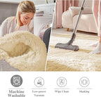 OLANLY Cream Round Rugs for Bedroom - Machine Washable, 4 ft Circle Area Rugs for Living Room, Soft and Fluffy Shaggy Carpet for Teen Girl and Boys, Nursery Rooms, Dorms, Home Decor Aesthetic