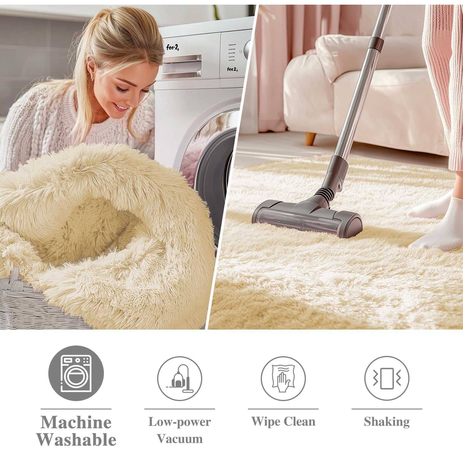 OLANLY Cream Round Rugs for Bedroom - Machine Washable, 4 ft Circle Area Rugs for Living Room, Soft and Fluffy Shaggy Carpet for Teen Girl and Boys, Nursery Rooms, Dorms, Home Decor Aesthetic