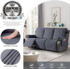 TAOCOCO Waterproof Recliner Sofa Cover Couch Cover for Reclining Couch 3 Seat Non-Slip Split Sofa Slipcover 3-Pieces with Straps, Washable Reclining Sofa Cover for Kids Pets(3 Seater, Dark Grey)