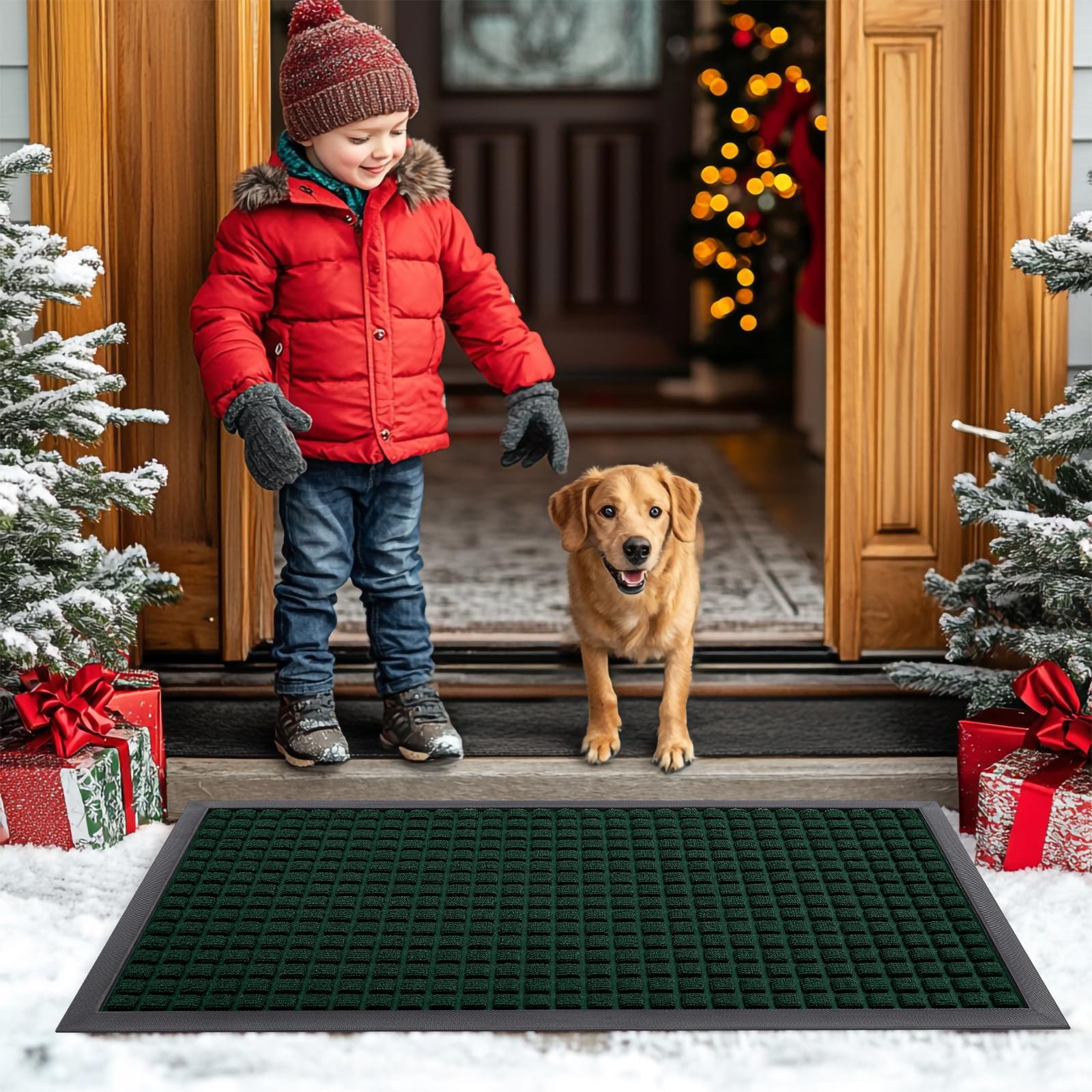 Smiry Front Door Mat Outside Entrance, Natural Rubber Doormat, 71x23 Inch