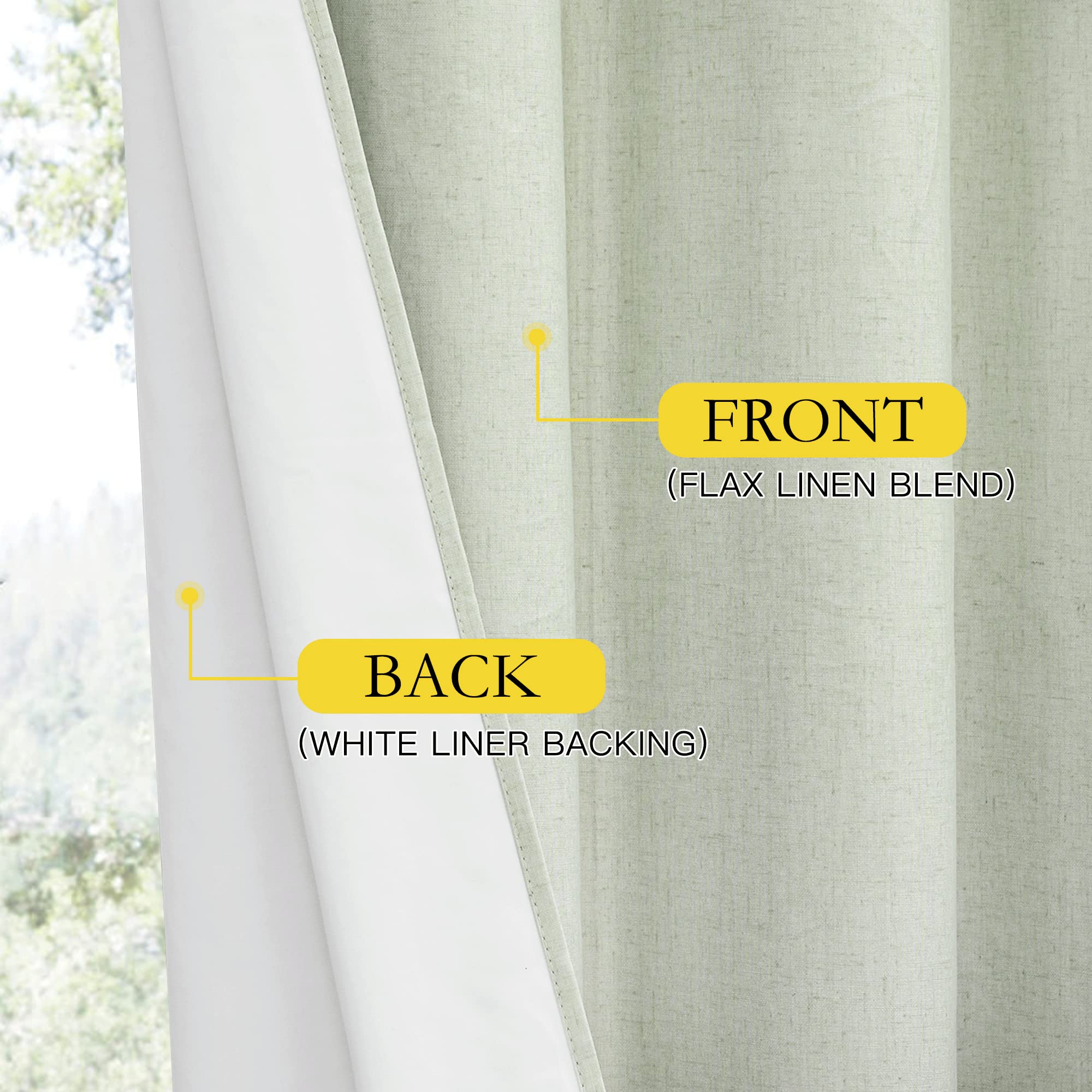 NICETOWN Sage Green High-End Thermal Flax Linen Curtains, 62" Wide Per Panel, Set of 2, Full Blackout Privacy Drapes 72" Long for Dining Room, Soundproof Window Treatment Panels for Hall Room