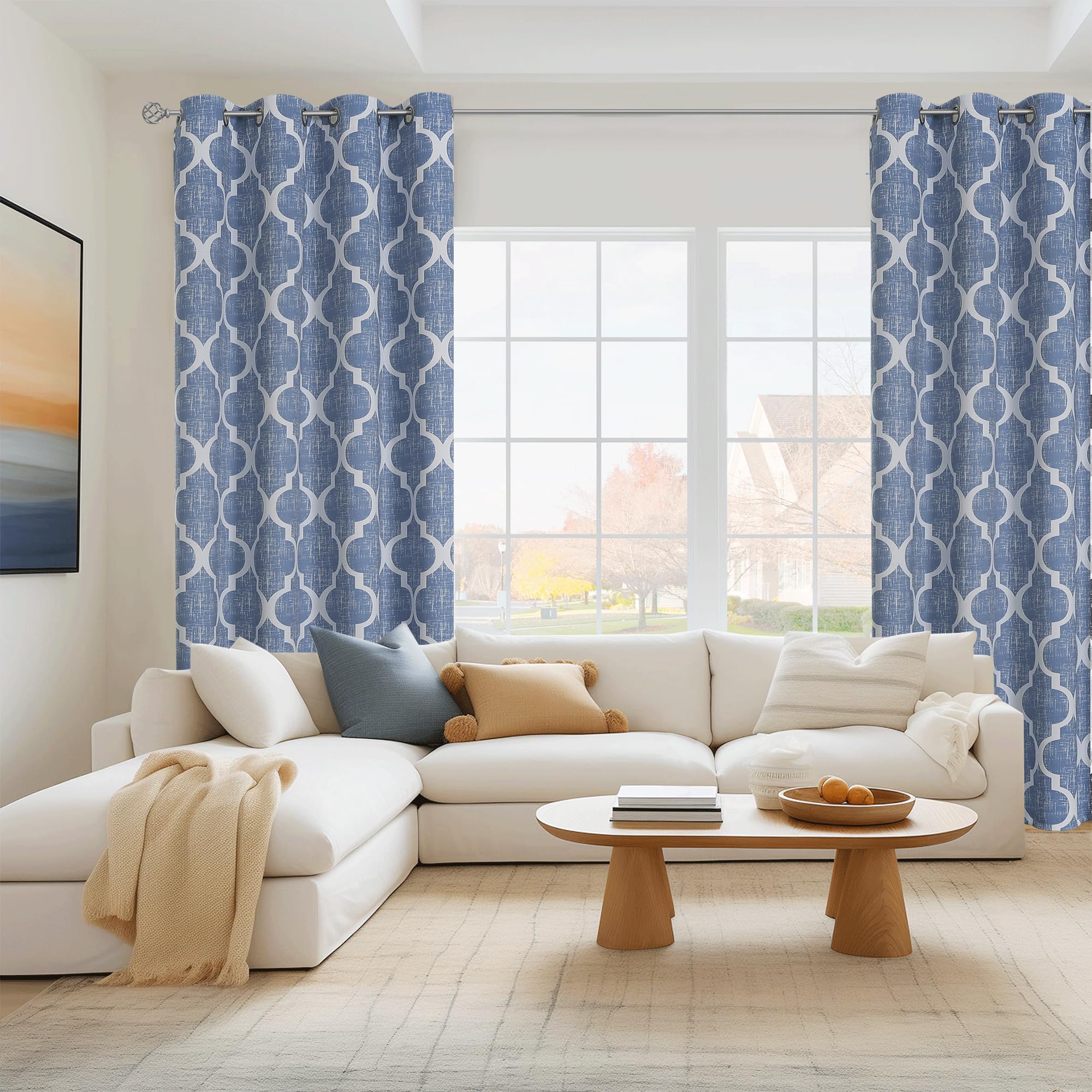 Beauoop Moroccan 100% Blackout Curtains Bedroom Blue 50x63 2 Panels