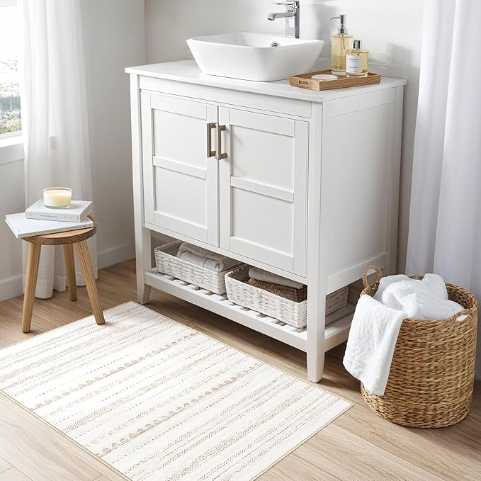 Nakagishi Boho 2x3 Washable Area Rug Non Slip Carpet for Entryway Beige