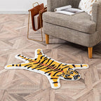 Tiger Print Rug, Animal Printed Small Area Rugs Faux Cowhide Skin Leather Nonslip Personalized Bath Rug Cartoon Carpet Bedroom Office Livingroom Floor Mat 32.2inx21.4in Yellow