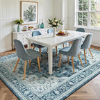 Lofus 8x10 Washable Area Rug, Vintage Floral Rugs for Living Room, Bedroom, Dinning Room, Low Pile Large Area Rugs with Non-Slip Backing, Sunflower Print Pattern, Neutral Blue