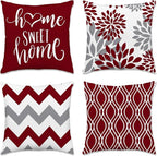 Hexagram Geometric Burgundy Pillow Covers 20x20 Set of 4, Decorative Outdoor Boho Modern Throw Pillow Covers, Home Sweet Home Farmhouse Cushion Case for Couch Sofa Bedroom Indoor Decor(No Insert)