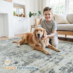 5x7 Washable Area Rug for Living Room Bedroom: Non-Slip Modern Black Gray