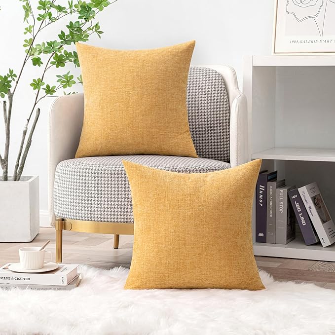 MIULEE Soft Chenille Throw Pillow Covers Beige Yellow 20x20 Inch Pack of 2