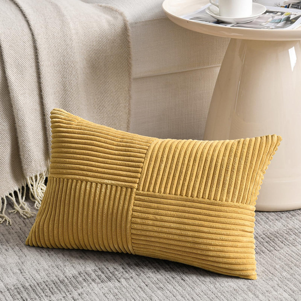 Fancy Homi 2 Packs Mustard Yellow Lumbar Decorative Throw Pillow Covers 20x28 Inch for Living Room Couch Bed, Rustic Farmhouse Boho Home Decor, Soft Striped Corduroy Rectangle Accent Cushion Case