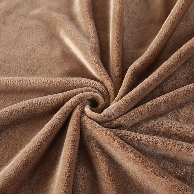 TASTHROW Large Flannel Fleece Throw Blanket, 60×80 Inch - Cozy Lightweight Thick Blanket - All Seasons Suitable for Women, Men and Kids (Light Coffee)