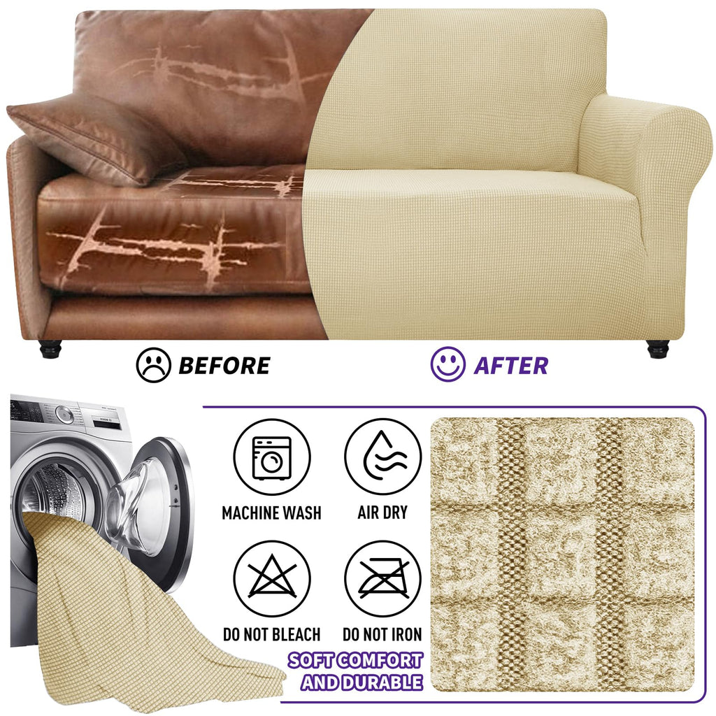 ZNSAYOTX Super Stretch Chair Slipcover Universal Sofa Chair Covers for Living Room Dogs Pet Furniture Protector Spandex Armchair Slipcovers with Anti Slip Foam Sticks (Beige, Chair)