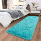 Soft Runner Rugs for Bedroom Hallways, 2x6 Teal Blue Fluffy Shag Throw Area Rug Non Slip for Bedside Dorm, Long Shaggy Furry Carpet for Nursery Living Room