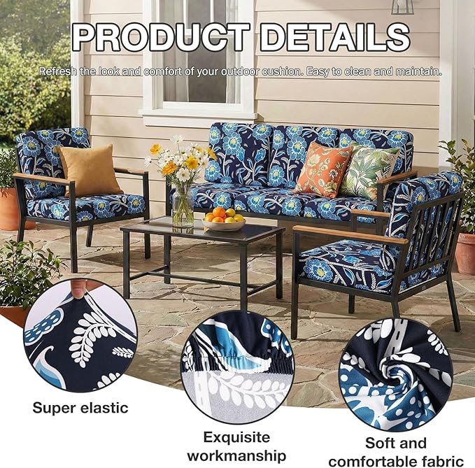 hyha 14Pcs Patio Cushion Covers, Stretch Outdoor Couch Cushion Covers, Washable Outdoor Chair/Sofa Slipcovers for Patio Furniture Cushions Protector with Elastic Bottom(Bluebell,Cover Only)