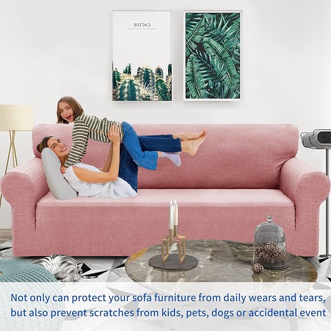 ZNSAYOTX 1 Piece Jacquard Chair Slipcovers for Living Room High Stretch Chair Covers with Arms Anti Slip Pets Friendly Couch Sofa Armchair Cover Furniture Protector (Small,New Pattern Rose)