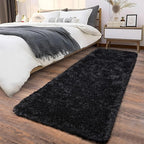 Soft Runner Rugs for Bedroom Hallways, 2x5 Black Fluffy Shag Throw Area Rug Non Slip for Bedside Dorm, Long Shaggy Furry Carpet for Nursery Living Room