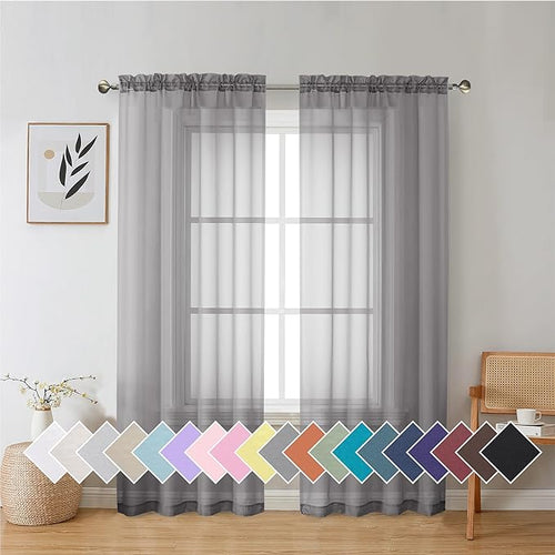 Aiyufeng Light Grey Sheer Window Curtains 84 Inches Long 2 PCS- Rod Pocket Living Room Curtain Panels Voile Textured Soft and Lightweight Window Treatments for Bedroom Decor, 40W x 84L Inches — 40"W x 72"L (Pack of 2)