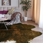 AROGAN 8x10 Faux Cowhide Area Rugs for Living Room, Animal Skins Cow Hide Rug for Bedroom, Cool Western Christmas Decor, Thin Leather Cow Hide Carpets Fireplace Rug, Saddle Brown