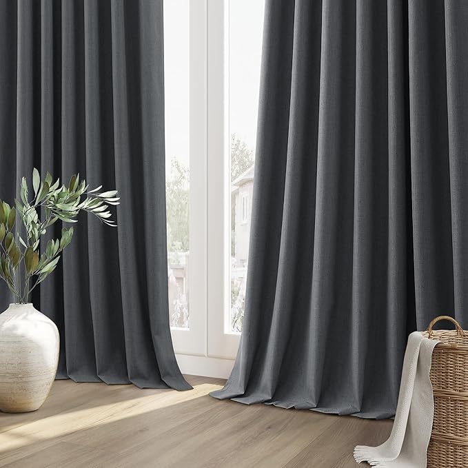 Guken 100% Blackout Curtains 102 Inch Length 2 Panels Set for Living Room Bedroom Back Tab Thermal Insulated Black Out Linen Drapes Room Darkening Blazer Grey,52x102