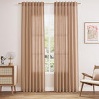 Nanspring Peach Linen Curtains 84 inches Long for Living Room Back Tab Luxury Light Filtering Privacy Sheer Curtain Modern Farmhouse Decor Boho Cotton Textured Gauze Drapes for Bedroom 2 Panels