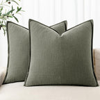 MIULEE Decorative Linen Euro Sham Pillow Covers 24x24 Inch Olive Green