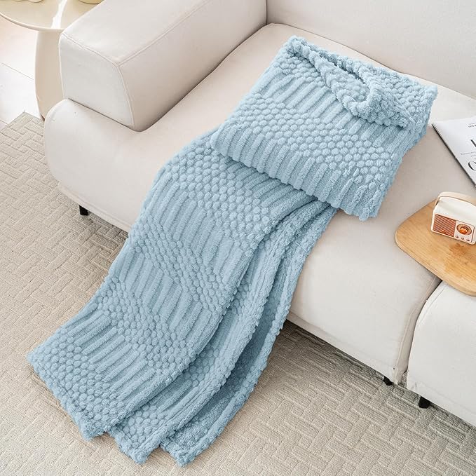 Blue Throw Blanket - Soft & Fluffy Fleece, Cute & Aesthetic, Perfect for Sofa, Couch, Chair, Bed, Living Room & Bedroom, All-Season Use, Plush & Cozy Decorative Blanket 50x60