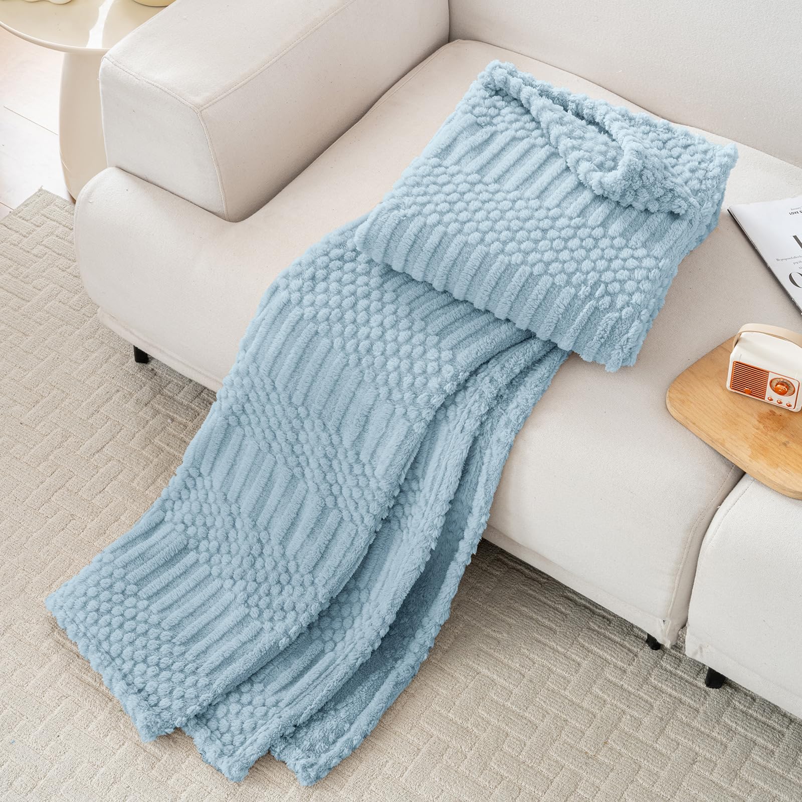 Blue Throw Blanket - Soft & Fluffy Fleece, Cute & Aesthetic, Perfect for Sofa, Couch, Chair, Bed, Living Room & Bedroom, All-Season Use, Plush & Cozy Decorative Blanket 50x60