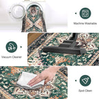 Yamaziot Washable Runner Rug, 2x6 Non-Slip Boho Vintage Hallway Rug Runner with Rubber Backing, Stain Resistant & Low Pile Faux Wool Distressed Carpet Runner for Kitchen, Laundry, Entrance