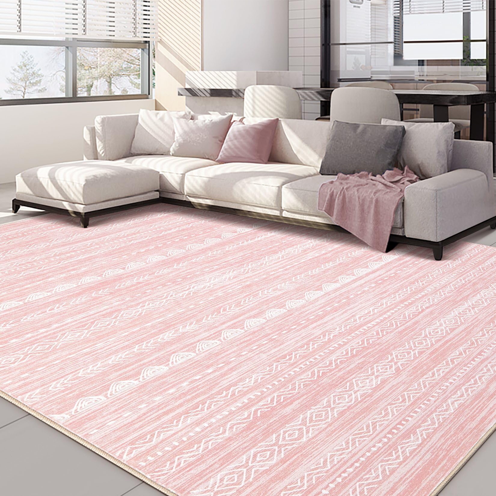 Nakagishi Boho 5x8 Area Rug Living Room Rugs Machine Washable Pink
