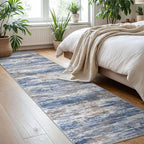KOZYFLY Modern Abstract Hallway Runner Rug, 2x8 Kitchen Rugs Non-Slip Washable Soft Striped Runner Rugs, Print Blue Rust Carpet Runner for Entryway Bathroom Laundry Room Foyer
