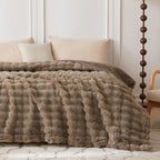 COOVA Faux Fur Throw Blanket for Couch, Cozy Soft and Fuzzy Plush Rabbit Fur Bubble Blanket for Sofa Bedroom Living Room, 60x80 Inches Cationic Brown