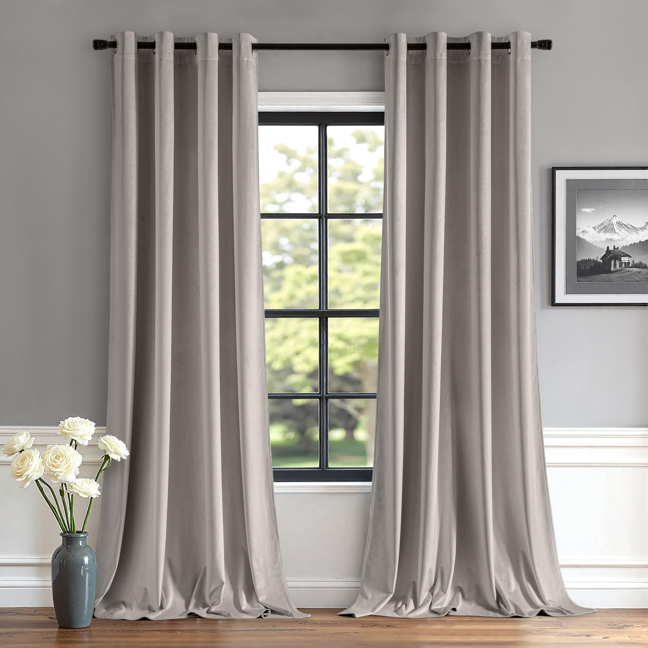 MIULEE Velvet Curtains Silver Grey 52 x 84 Inch Length Set of 2