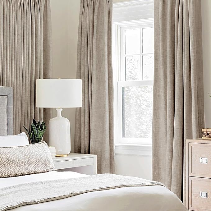 MIULEE 100% Blackout Linen Curtains for Bedroom 52x90 Inches Taupe