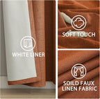 Yakamok Burnt Orange Linen Curtains 100% Blackout 84 Inches Long,Room Darkening Textured Curtains for Living Room Thermal Grommet Bedroom Curtains 2 Panels with White Liner