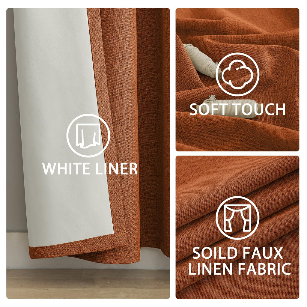 Yakamok Burnt Orange Linen Curtains 63 Inches Long for Living Room