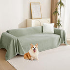MYSKY HOME Sectional Couch Cover Blanket Living Room Furniture Protector for Pets, Farmhouse Home Decor Sofa Covers Tassel Chenielle Sofa Slipcover Soft Throw Couch for Dogs, 71" X 150", Sage Green