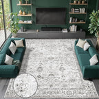 Grey White Area Rugs 10x14 Living Room, Non Slip Machine Washable Floral Rugs, Low Pile Lightweight Large Rug for Bedroom, Dining Room, Home Office(10 x 14, Grey White)