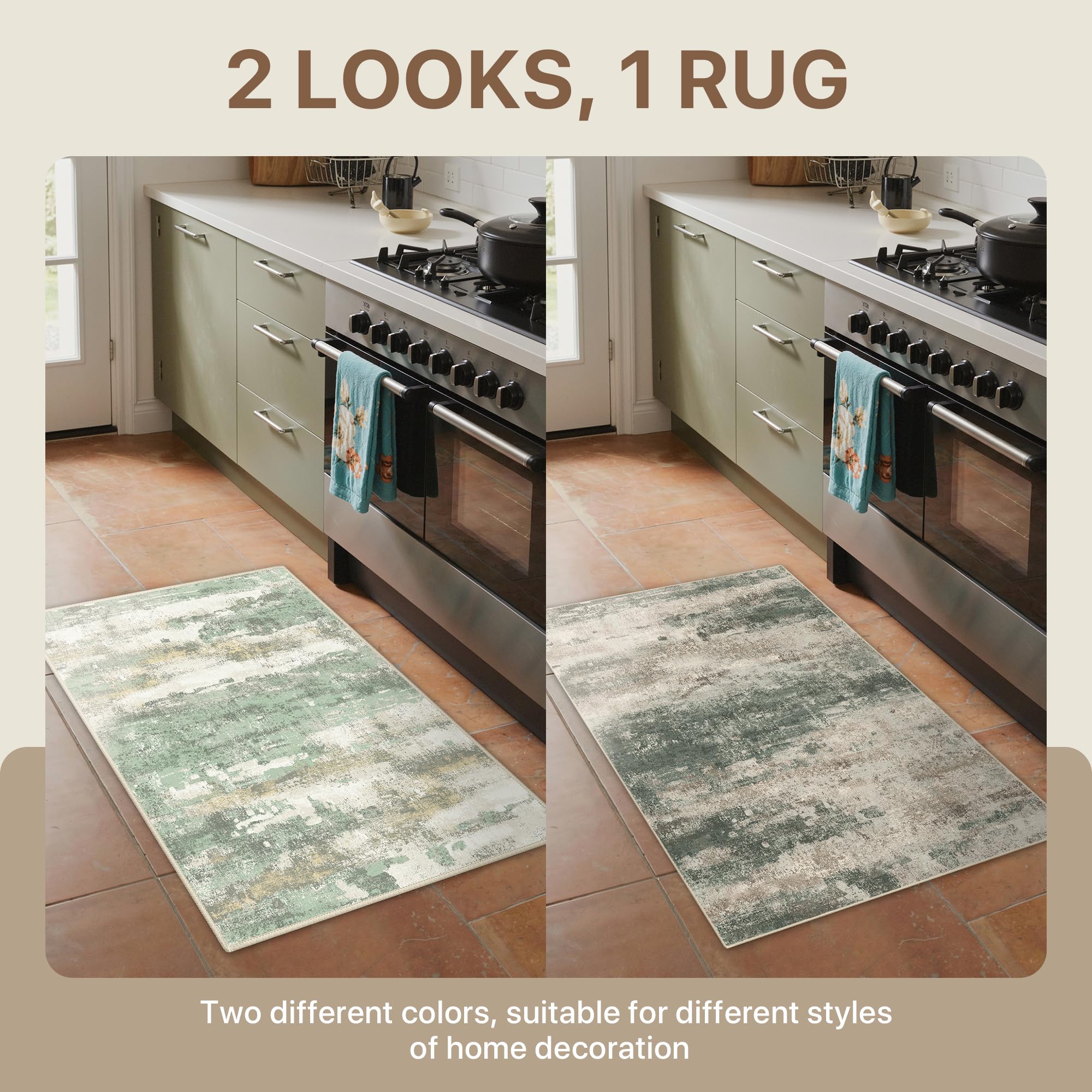 BEIMO 2x3 Area Rugs for Entryway, Green Washable Abstract Reversible Rug