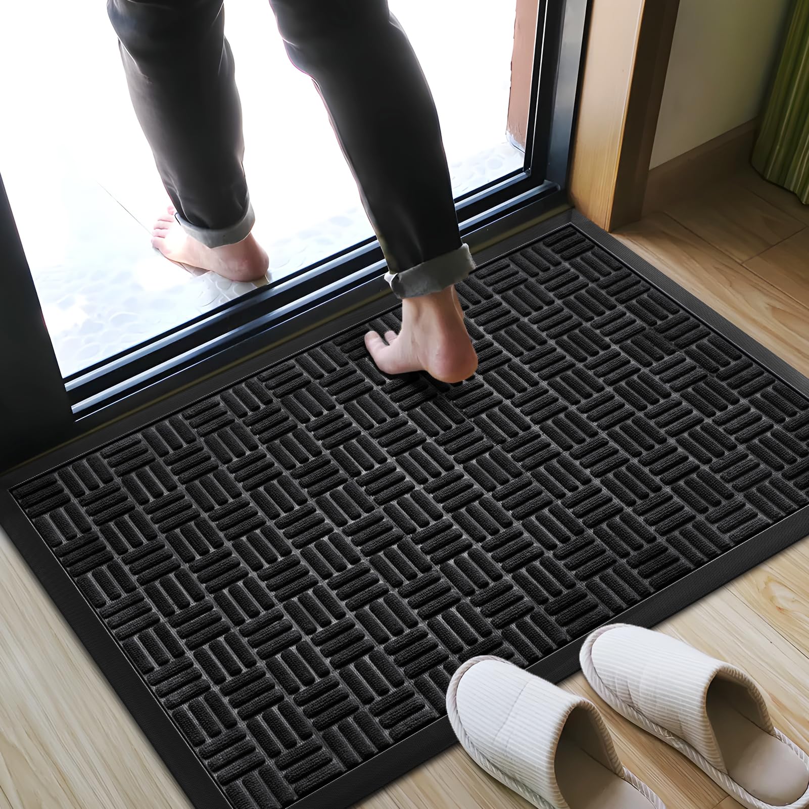 Mibao Front Door Mat Outdoor Entrance, 47" x 24" Heavy Duty Welcome Mat for Outdoor and Indoor, Waterproof Dirt Trapper Doormat, Super Absorbent Indoor Entryway Mat for Patio & Porch - Blue