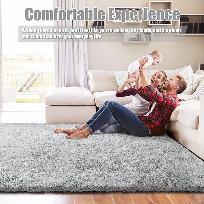9x12 Fluffy Area Rugs for Living Room,Large Fuzzy Shag Area Rug for Bedroom,Grey Soft Non-Shedding Indoor Plush Carpet for Kids Bedroom Nursery Home Decor