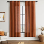 Nanspring Rust Linen Curtains for Living Room 72 Inches Long Light Filtering Semi Sheer Curtain Back Tab and Rod Pocket Vintage Rustic Luxury Home Decor Drapes for Bedroom Office 52x72, 2 Panels