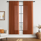 Nanspring Rust Linen Curtains for Living Room 72 Inches Long Light Filtering Semi Sheer Curtain Back Tab and Rod Pocket Vintage Rustic Luxury Home Decor Drapes for Bedroom Office 52x72, 2 Panels