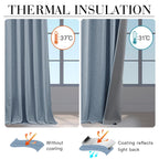 RYB HOME Smoky Blue 100% Blackout Curtains 63 Inch Long for Bedroom