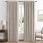 MIULEE 100% Blackout Linen Curtains for Bedroom, Khaki Solid Luxury Decor Thermal Insulation Room Darkening Drapes for Living Room Nursery Back Tab Rod Pocket 42 x 84 Inches, 2 Panels